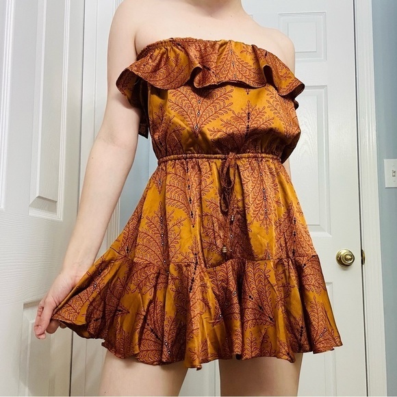 Selfie Leslie Romper Dress Mini Strapless Ruffle Boho Beach Summer Extra Small - Picture 1 of 7